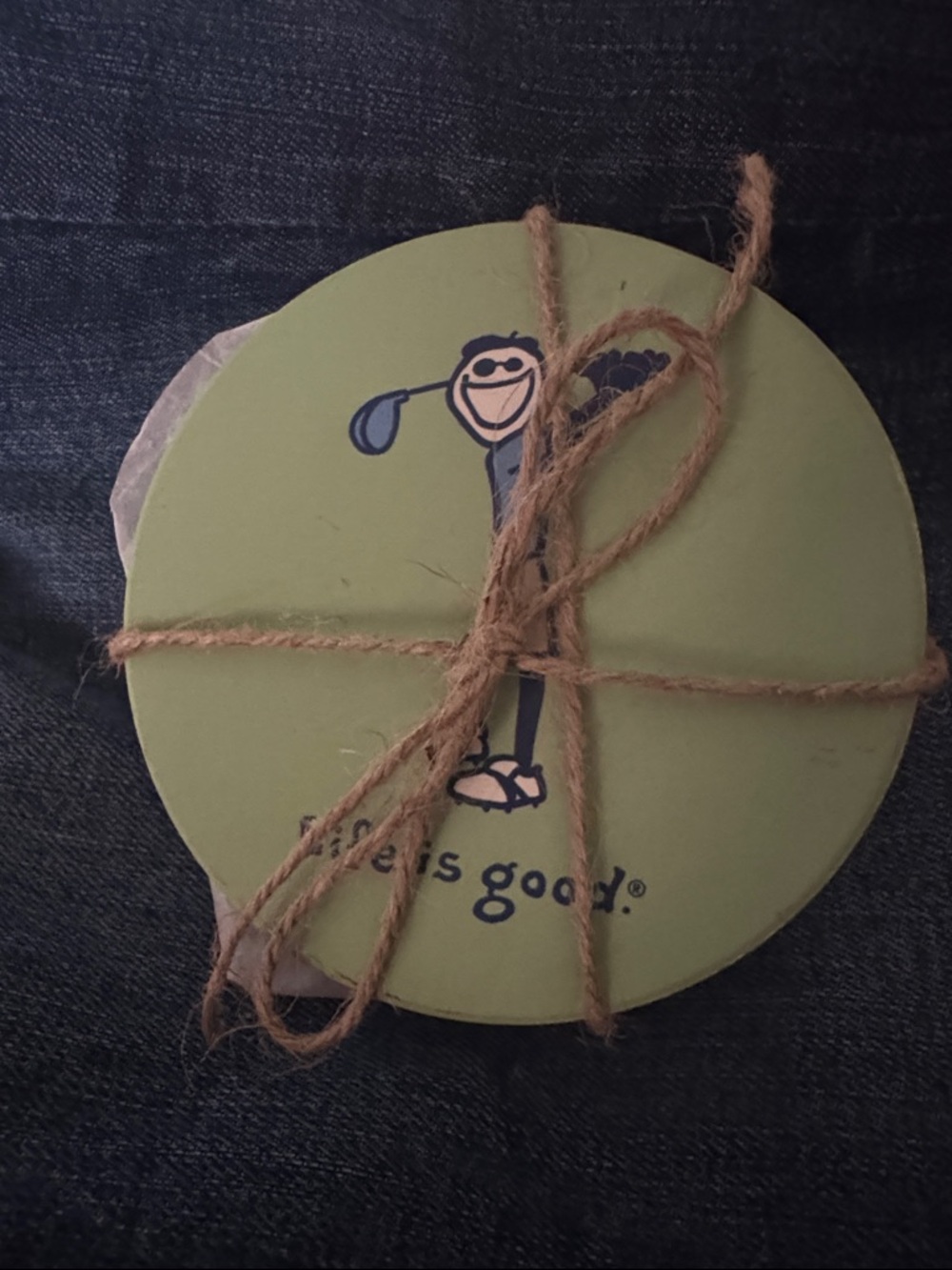 NWT Life Is Good Green Round Coasters with Golfer Graphic x4
